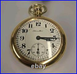 Antique Hamilton 992 21j 16s RR DRoller Pocket Watch 14KGF 25yr Case For Repair