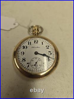 Antique Hamilton 992 21j 16s RR DRoller Pocket Watch 14KGF 25yr Case For Repair