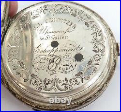 Antique Huge Goliath Like. 800 Silver J J Schwitzer Farm Theme Pocketwatch Case