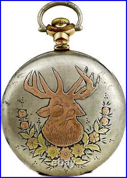 Antique Illinois Hunter Pocket Watch Case for 16Size Sterling Silver Tri Colored