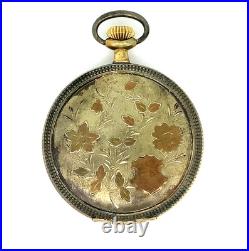 Antique Illinois Hunters Elgin Sterling Silver Pocket Watch Case with Gold Trim