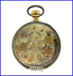 Antique Illinois Hunters Elgin Sterling Silver Pocket Watch Case with Gold Trim