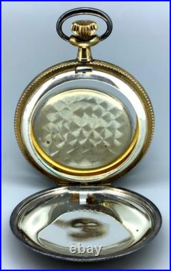 Antique Illinois Hunters Elgin Sterling Silver Pocket Watch Case with Gold Trim