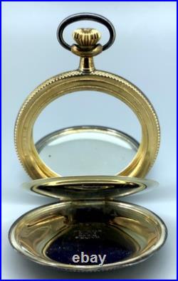Antique Illinois Hunters Elgin Sterling Silver Pocket Watch Case with Gold Trim