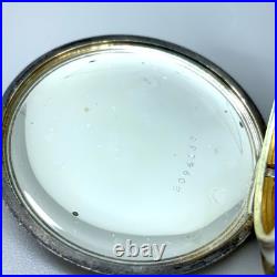 Antique Illinois Hunters Elgin Sterling Silver Pocket Watch Case with Gold Trim