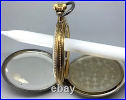 Antique Illinois Hunters Elgin Sterling Silver Pocket Watch Case with Gold Trim
