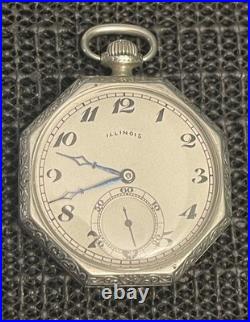 Antique Illinois Time King Pocket Watch 19j 12s Art Deco Octagon Case Runs