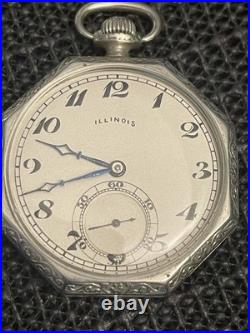 Antique Illinois Time King Pocket Watch 19j 12s Art Deco Octagon Case Runs