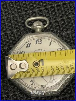 Antique Illinois Time King Pocket Watch 19j 12s Art Deco Octagon Case Runs