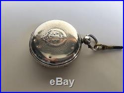 Antique Improved Patent English Fusee Pocket Watch Silver Case And Key