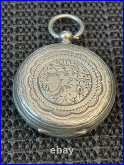 Antique Key Wind Pocket Watch. 800 Silver Ornate Hinged Case Repair