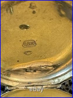 Antique Key Wind Pocket Watch. 800 Silver Ornate Hinged Case Repair