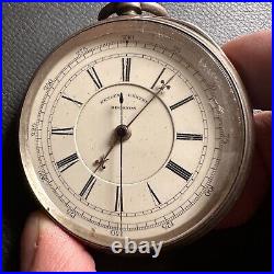 Antique Keyless Centee Pocket Watch London 1885 Ih Sterling Silver Case As Found