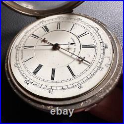 Antique Keyless Centee Pocket Watch London 1885 Ih Sterling Silver Case As Found