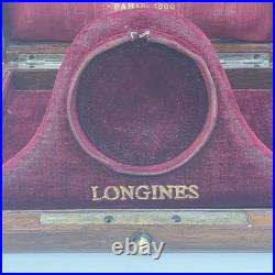 Antique LONGINES Wooden BOX for Pocket Watches Mother of Pearl Emblem 1900 EMPTY