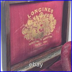 Antique LONGINES Wooden BOX for Pocket Watches Mother of Pearl Emblem 1900 EMPTY