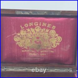 Antique LONGINES Wooden BOX for Pocket Watches Mother of Pearl Emblem 1900 EMPTY