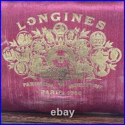Antique LONGINES Wooden BOX for Pocket Watches Mother of Pearl Emblem 1900 EMPTY