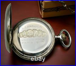 Antique Labrador Swiss Pocket Watch c. 1900 Silver Case Grand Prix Paris