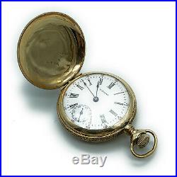 Antique Ladie's Waltham 14K Yellow Gold Hunter Case with diamond Pocket Watch