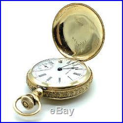 Antique Ladie's Waltham 14K Yellow Gold Hunter Case with diamond Pocket Watch