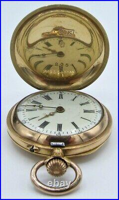 Antique Ladies Ornate Enamel 18k Gold Hunting Case Pocket Watch 0 Size Pin Set