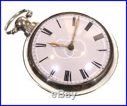 Antique Large 1830 Pair Cased Silver Fusee Verge Pocket Watch. Serviced