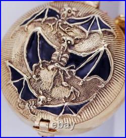 Antique LePine Occultist Pocket Watch Verge Fusee Skeletons Bats Gilt Case c1760