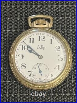 Antique Le Roy Pocket Watch 15j Derby Rolled Gold Plate Ornate Case Runs