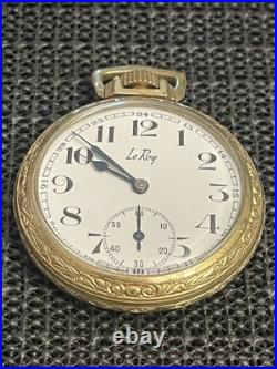 Antique Le Roy Pocket Watch 15j Derby Rolled Gold Plate Ornate Case Runs