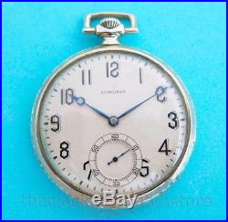 Antique Longines 43.9mm 17j Pocket Watch In Solid 14k White Gold Art Deco Case