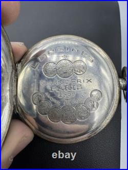 Antique Longines 800 Silver Pocket Watch 1889 Grand Prix Case 15 Rubies Paris