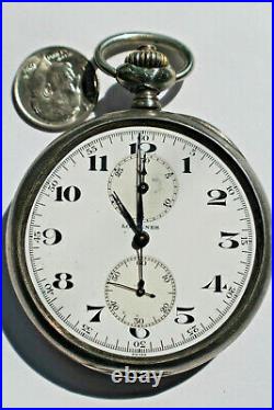 Antique Longines 925 Open Face Case 17 J Pocket Watch 460724 Chrono, 95.1grams