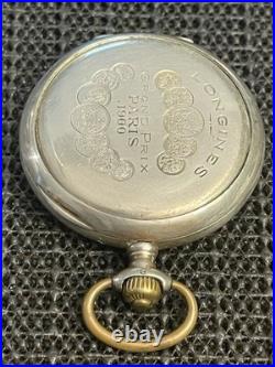 Antique Longines Silver Pocket Watch Paris Grand Prix 1900 1/2 Hunter Case Runs