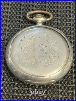 Antique Longines Silver Pocket Watch Paris Grand Prix 1900 1/2 Hunter Case Runs