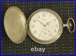 Antique Longines Silver Pocket Watch Paris Grand Prix 1900 1/2 Hunter Case Runs