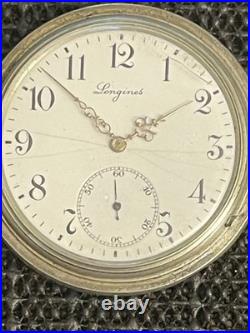 Antique Longines Silver Pocket Watch Paris Grand Prix 1900 1/2 Hunter Case Runs