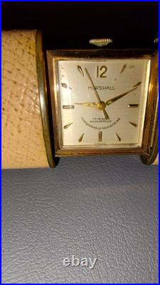 Antique Marshall Pocket Travel Watch Sliding Leather Case Purse Watch RUNNING