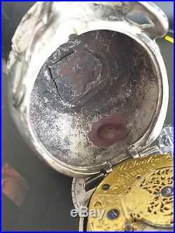 Antique Memento Mori Skull Verge Fusee Pocket Watch Silver Case