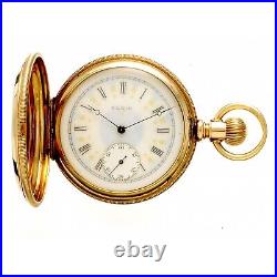 Antique Multicolor Gold Drum Style Hunter Case Elgin Pocket Watch with Fancy Dial
