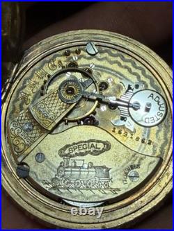 Antique N. H. W. Co Special Pocket Watch 17 Jewel Swiss Mvmt Hunter Case Train Dial