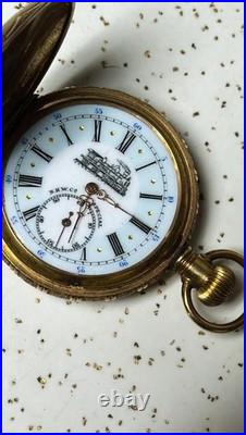 Antique N. H. W. Co Special Pocket Watch 17 Jewel Swiss Mvmt Hunter Case Train Dial
