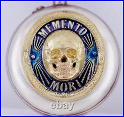 Antique Occultist Pocket Watch Memento Mori Skull Silver Enamel Case c1890