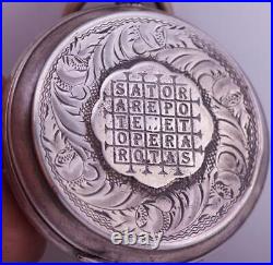 Antique Perret & Fils Pocket Watch Silver Case-SATOR Magical Formula-Grim Reaper