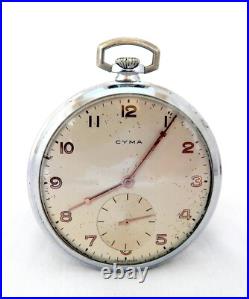 Antique Pocket Watch CYMA 15 Jewels Open Face Case Steel 48mm Circa 1920 Working
