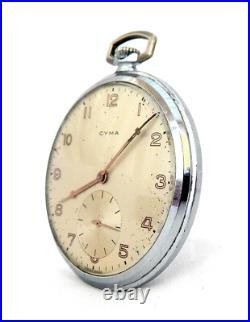 Antique Pocket Watch CYMA 15 Jewels Open Face Case Steel 48mm Circa 1920 Working