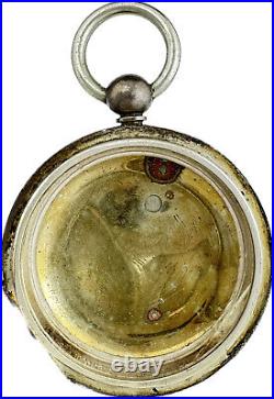 Antique Pocket Watch Case for 18 Size Key Wind Coin Silver w Fancy Guilloche