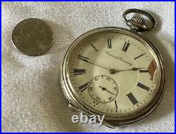 Antique Pocket Watch Escasany Open Face 1930c Case Silver 44mm FOR PART ONLY