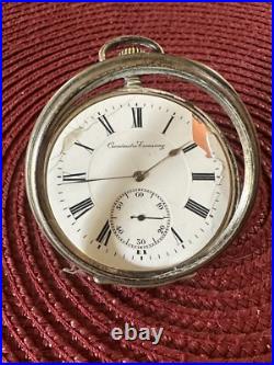 Antique Pocket Watch Escasany Open Face 1930c Case Silver 44mm FOR PART ONLY