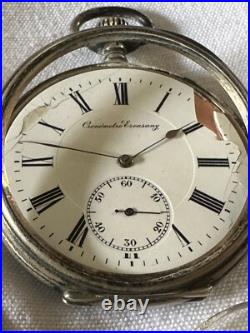 Antique Pocket Watch Escasany Open Face 1930c Case Silver 44mm FOR PART ONLY